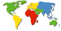 a map of the world divided into different colors with africa highlighted in red