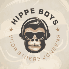 a logo for hippie boys shows a gorilla wearing headphones and sunglasses