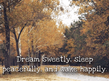 a picture of trees with a quote that says dream sweetly sleep peacefully and wake happily