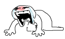 a cartoon of a person crying with their mouth open and tears coming out of it .