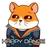 a cartoon of a cat with the words happy dance written below it