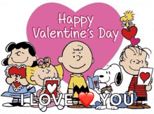 a valentine 's day card with snoopy charlie brown and friends