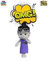 a cartoon character wearing a purple shirt that says photon