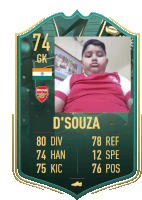 a card with a picture of a boy with the name d'souza on it