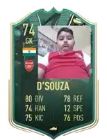 a card with a picture of a boy with the name d'souza on it