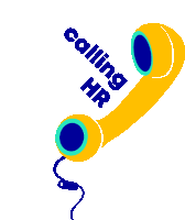 a yellow telephone receiver with the words calling hr on it