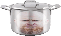 a pot with a picture of a bald man with a beard on it