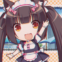 a cartoon of a girl in a maid outfit waving