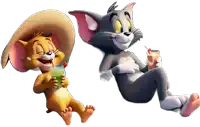 two cartoon characters tom and jerry sitting next to each other