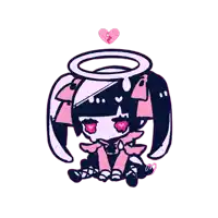 a cartoon drawing of a girl with a halo and a broken heart