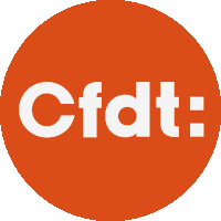 an orange circle with the word cfdt written in white