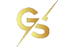 a gold g and s logo with a lightning bolt coming out of it