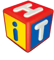 a red yellow and blue cube with the letter h and t on it