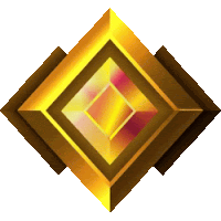 a gold and brown diamond shaped emblem with a red diamond in the center