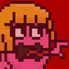 a pixel art of a girl with the word reeeeeee written below it