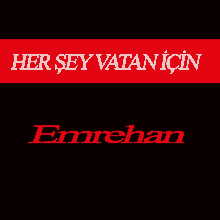 a red and black banner with the word emrehan on it