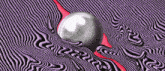 a purple and black striped background with a silver ball in the middle of it .