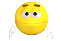 a yellow cartoon smiley face with big eyes and brown eyebrows