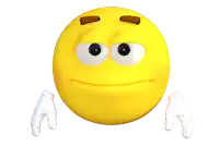 a yellow cartoon smiley face with big eyes and brown eyebrows