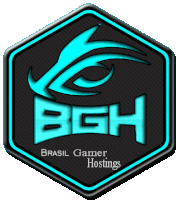 a logo for brasil gamer hostings that is blue