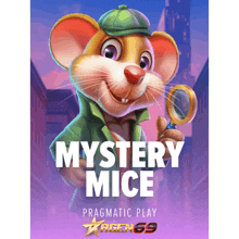 a poster for mystery mice shows a mouse with a magnifying glass