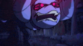 a cartoon character is holding a knife with red eyes