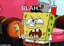 spongebob squarepants is making a funny face while sitting on a couch .