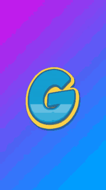 a blue letter g with a yellow border on a purple and blue background