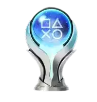 a playstation trophy with a blue ball in the middle