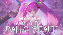 a picture of a girl with pink hair and the words buon nuvo anno a tutti dalo staff