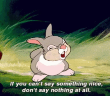 a cartoon bunny says if you can 't say something nice, don 't say nothing at all