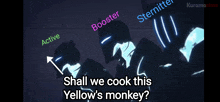 a cartoon of a monkey with the words " shall we cook this yellow 's monkey " at the bottom