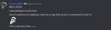 a screenshot of a discord conversation with anime addict and bro listen