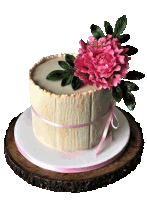 a cake with a pink flower on top of it that says a.c.