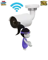 a cartoon of a girl standing next to a camera with the words love laughter wisdom on the bottom