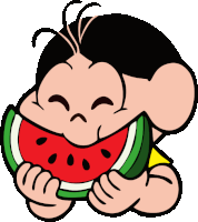 a cartoon character holding a slice of watermelon