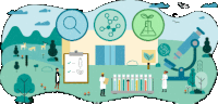 an illustration of a lab with a microscope and a clipboard with a checklist on it