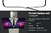 a picture of a formal galaxy suit with a speech bubble