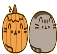 a drawing of a cat and a pumpkin with a face on them