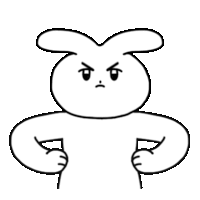 a black and white drawing of a rabbit with a very angry face .