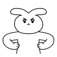 a black and white drawing of a rabbit with a very angry face .