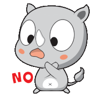 a cartoon rhino says no with a crossed arms gesture