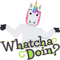 an illustration of a unicorn with the words whatcha doin on the bottom