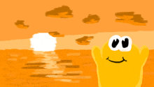 a cartoon drawing of a yellow ghost with a smile on his face