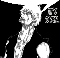 a black and white drawing of a man that says it 's over