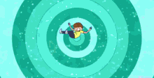 a cartoon character from rick and morty is flying through a circle .