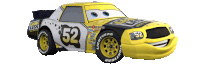 a yellow car with the number 52 on it