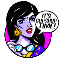 a cartoon of a woman with a speech bubble that says it 's gupshup time