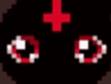 a pixel art drawing of a person 's eyes with a red cross .