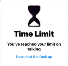 a sign that says " time limit " with an hourglass on it